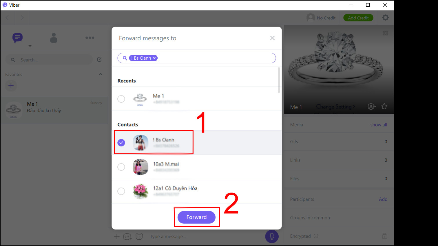 Chọn đối tượng bạn cần chuyển tiếp